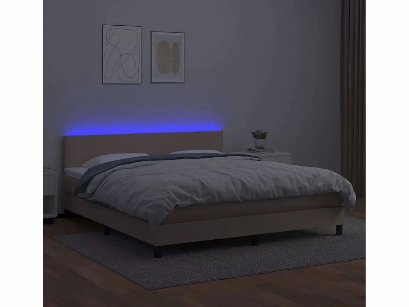 Clicnbuy Cama box spring colchón LED cuero sintético capuchino 160x200cm Marru00f3n Hot