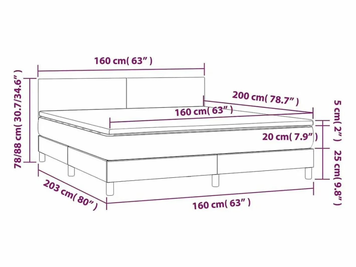 Clicnbuy Cama box spring colchón LED cuero sintético capuchino 160x200cm Marru00f3n Hot