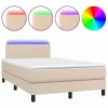 Clicnbuy Somier Tapizado|Cama box spring colchón LED cuero sintético capuchino 120x190cm