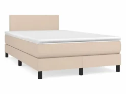 Clicnbuy Somier Tapizado|Cama box spring colchón LED cuero sintético capuchino 120x190cm
