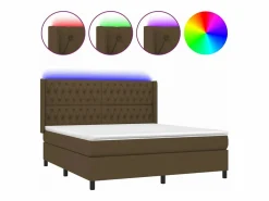 Clicnbuy Cama box spring colchón luces LED tela marrón oscuro 180x200cm New