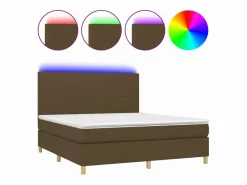 Cama box spring colchón luces LED tela marrón oscuro 160x200cm^Clicnbuy Sale