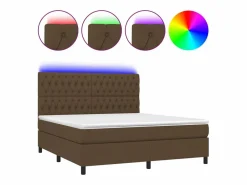 Cama box spring colchón luces LED tela marrón oscuro 180x200cm^Clicnbuy Sale