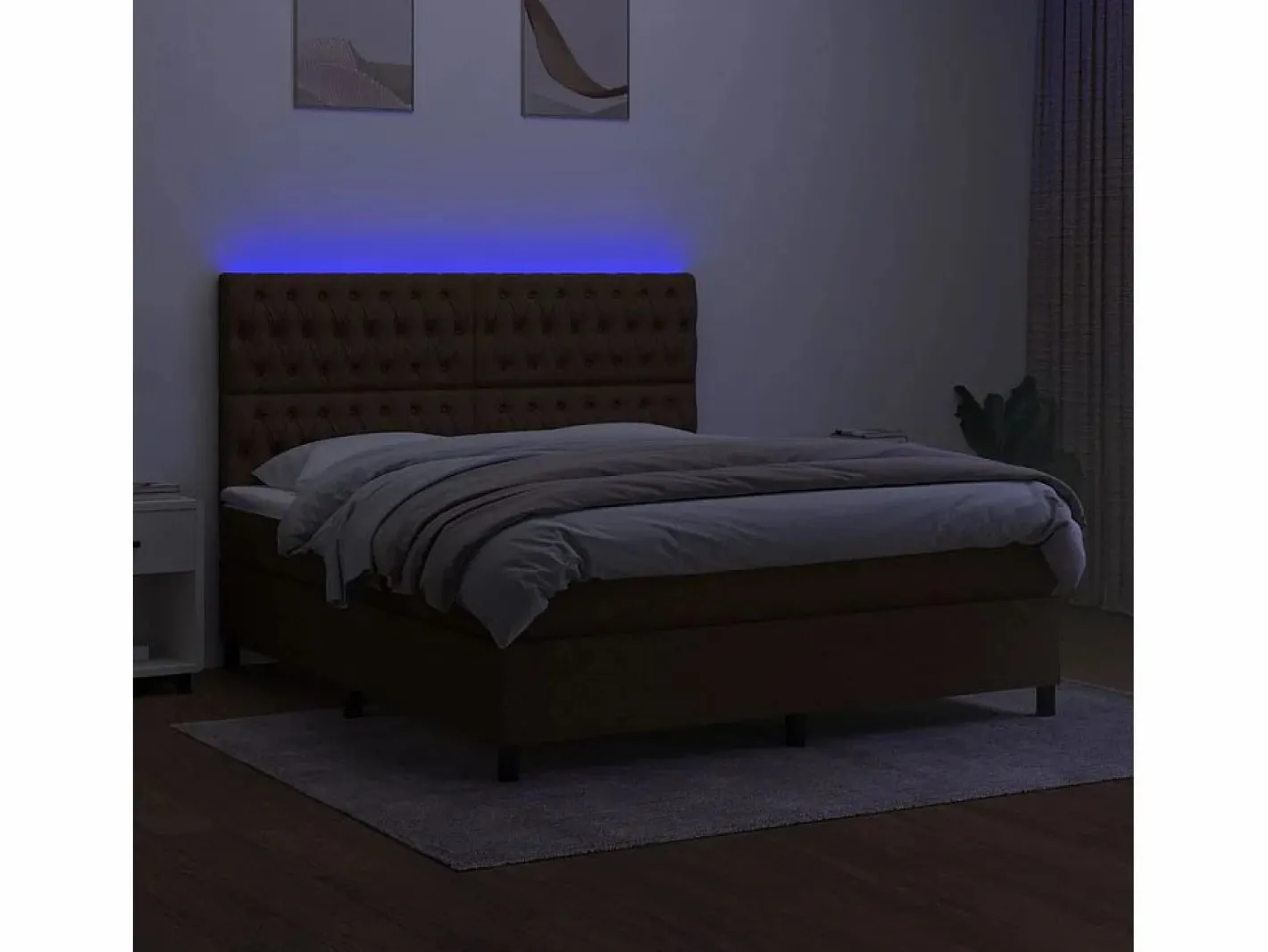 Cama box spring colchón luces LED tela marrón oscuro 180x200cm^Clicnbuy Sale