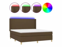 Clicnbuy Cama box spring colchón luces LED tela marrón oscuro 160x200cm Hot