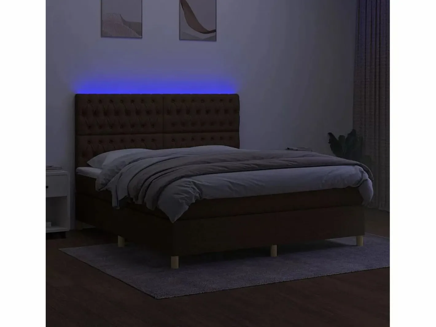 Clicnbuy Somier Tapizado|Somier - 160X200Cm|Cama box spring colchón luces LED tela marrón oscuro 160x200cm