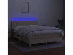 Clicnbuy Somier - 140X190Cm|Cama box spring colchón y luces LED tela crema 140x190 cm