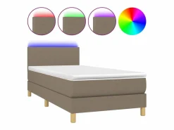 Clicnbuy Cama box spring colchón y luces LED tela gris taupe 90x190 cm Topo Hot