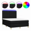 Clicnbuy Somier Tapizado|Somier - 140X190Cm|Cama box spring colchón y luces LED tela negro 140x190 cm