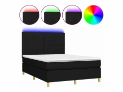 Clicnbuy Somier Tapizado|Somier - 140X190Cm|Cama box spring colchón y luces LED tela negro 140x190 cm