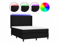 Clicnbuy Cama box spring colchón y luces LED tela negro 140x190 cm Discount