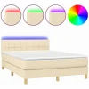 Clicnbuy Somier - 140X190Cm|Cama box spring colchón y luces LED tela crema 140x190 cm
