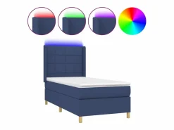 Cama box spring colchón y luces LED tela azul 90x190 cm^Clicnbuy Clearance