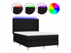 Clicnbuy Somier - 140X190Cm|Cama box spring colchón y luces LED tela negro 140x190 cm