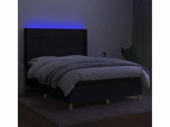 Clicnbuy Somier - 140X190Cm|Cama box spring colchón y luces LED tela negro 140x190 cm