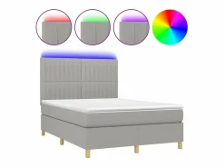 Clicnbuy Somier Tapizado|Somier - 140X190Cm|Cama box spring colchón y luces LED tela gris claro 140x190 cm