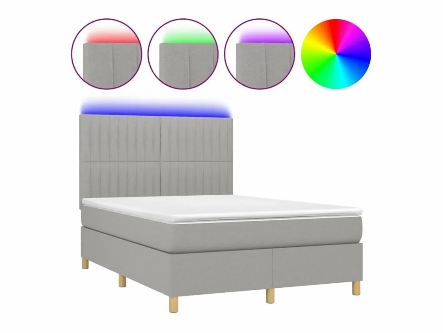Clicnbuy Somier Tapizado|Somier - 140X190Cm|Cama box spring colchón y luces LED tela gris claro 140x190 cm