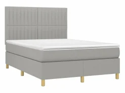 Clicnbuy Somier Tapizado|Somier - 140X190Cm|Cama box spring colchón y luces LED tela gris claro 140x190 cm