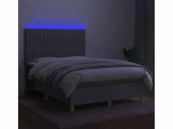 Clicnbuy Somier Tapizado|Somier - 140X190Cm|Cama box spring colchón y luces LED tela gris claro 140x190 cm