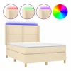 Clicnbuy Somier - 140X190Cm|Cama box spring colchón y luces LED tela crema 140x190 cm