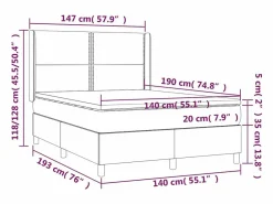 Clicnbuy Somier - 140X190Cm|Cama box spring colchón y luces LED tela crema 140x190 cm
