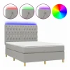 Cama box spring colchón y luces LED tela gris claro 140x190 cm^Clicnbuy Clearance