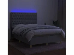 Cama box spring colchón y luces LED tela gris claro 140x190 cm^Clicnbuy Clearance