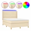 Cama box spring colchón y luces LED tela crema 140x190 cm^Clicnbuy Discount