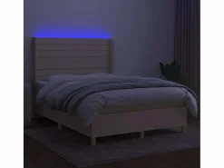 Cama box spring colchón y luces LED tela crema 140x190 cm^Clicnbuy Discount