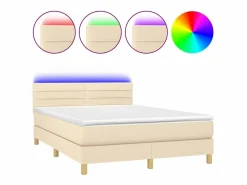 Cama box spring colchón y luces LED tela crema 140x190 cm^Clicnbuy