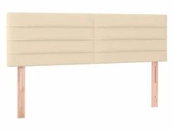 Cama box spring colchón y luces LED tela crema 140x190 cm^Clicnbuy