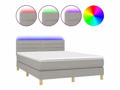 Clicnbuy Somier Tapizado|Somier - 140X190Cm|Cama box spring colchón y luces LED tela gris claro 140x190 cm