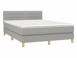 Clicnbuy Somier Tapizado|Somier - 140X190Cm|Cama box spring colchón y luces LED tela gris claro 140x190 cm
