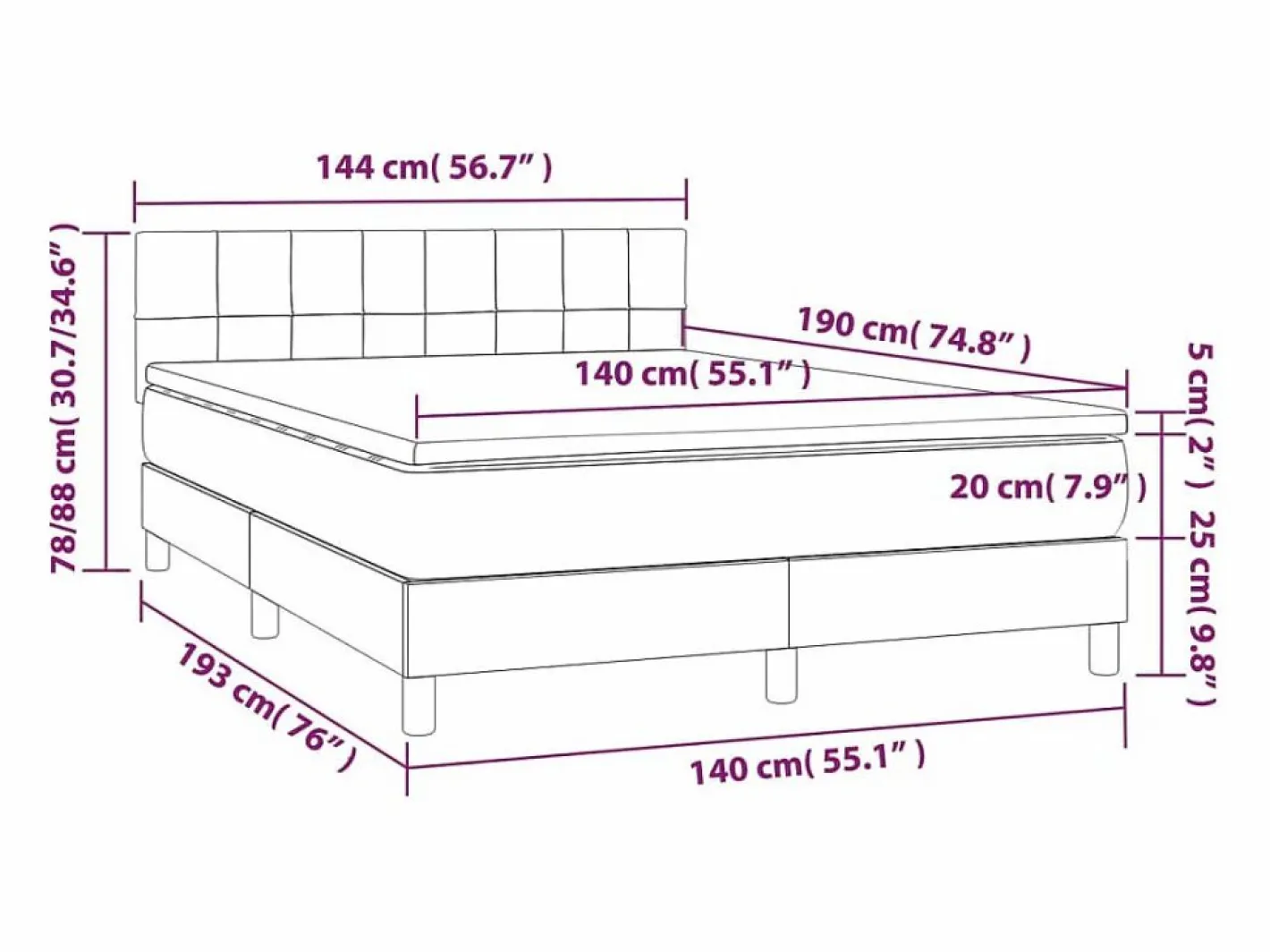 Clicnbuy Cama box spring colchón y luces LED tela negro 140x190 cm Best