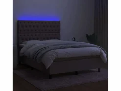 Clicnbuy Cama box spring colchón y luces LED tela gris taupe 140x200 cm Best