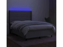 Clicnbuy Somier Tapizado|Somier - 140X190Cm|Cama box spring colchón y luces LED tela gris claro 140x190 cm