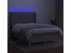 Clicnbuy Cama box spring colchón y luces LED tela gris claro 140x190 cm