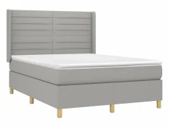Clicnbuy Cama box spring colchón y luces LED tela gris claro 140x190 cm