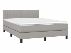 Cama box spring colchón y luces LED tela gris claro 140x190 cm^Clicnbuy Outlet