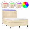 Clicnbuy Somier - 140X190Cm|Cama box spring colchón y luces LED tela crema 140x190 cm