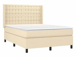 Clicnbuy Somier - 140X190Cm|Cama box spring colchón y luces LED tela crema 140x190 cm