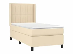 Cama box spring colchón y luces LED tela color crema 90x190 cm^Clicnbuy