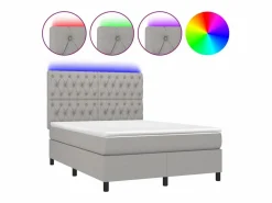 Clicnbuy Somier Tapizado|Somier - 140X190Cm|Cama box spring colchón y luces LED tela gris claro 140x190 cm