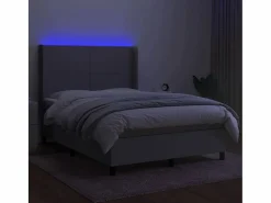 Cama box spring colchón y luces LED tela gris claro 140x190 cm^Clicnbuy Discount