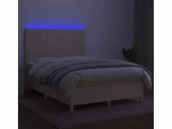 Clicnbuy Cama box spring colchón y luces LED tela crema 140x190 cm Best