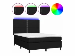 Clicnbuy Cama box spring colchón y luces LED tela negro 140x190 cm