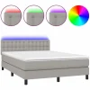Cama box spring colchón y luces LED tela gris claro 140x190 cm^Clicnbuy Online