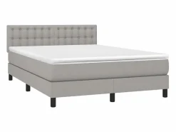 Cama box spring colchón y luces LED tela gris claro 140x190 cm^Clicnbuy Online