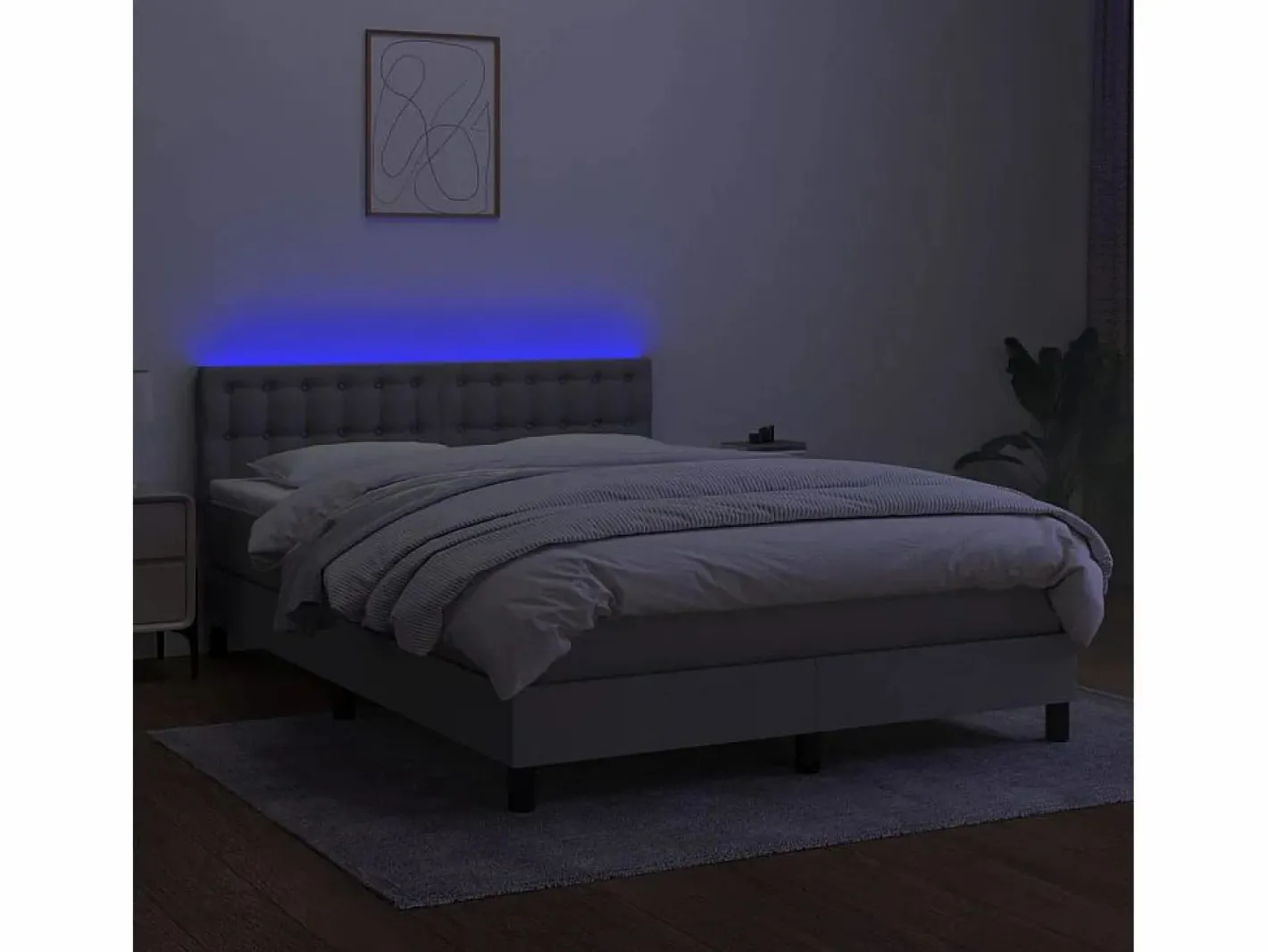 Cama box spring colchón y luces LED tela gris claro 140x190 cm^Clicnbuy Online