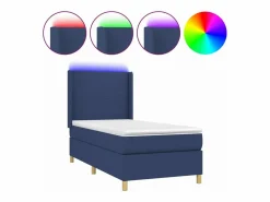 Clicnbuy Cama box spring colchón y luces LED tela azul 90x190 cm Sale